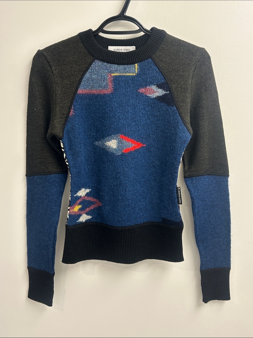 Marine Serre Blue and Black Geometric-Print Crewneck Sweater